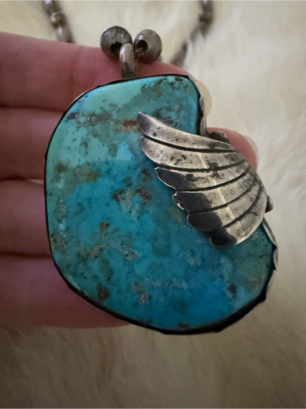 Gorgeous Vintage Navajo Diné Morenci Turquoise Silver Beaded Necklace 🔥🔥 - Picture 4 of 16
